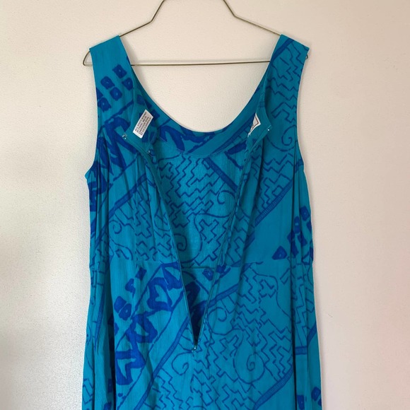 VTG 80s 90s Karin Stevens 100% rayon blue teal abstract stripe maxi dress Size 8 - Picture 7 of 11
